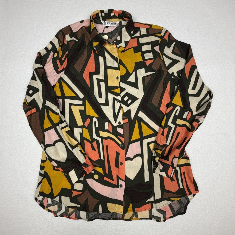 Big Dart Abstract Geometric Heart Print Button Down Shirt Multi Color 3785 NWT